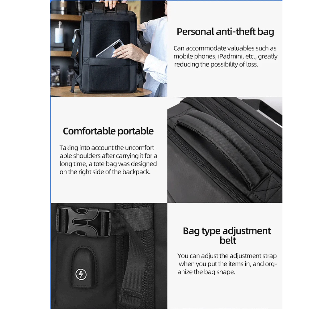 EzzyGuard™ Expandable Anti-Theft Business & Travel Backpack – Fits 15.6” Laptop