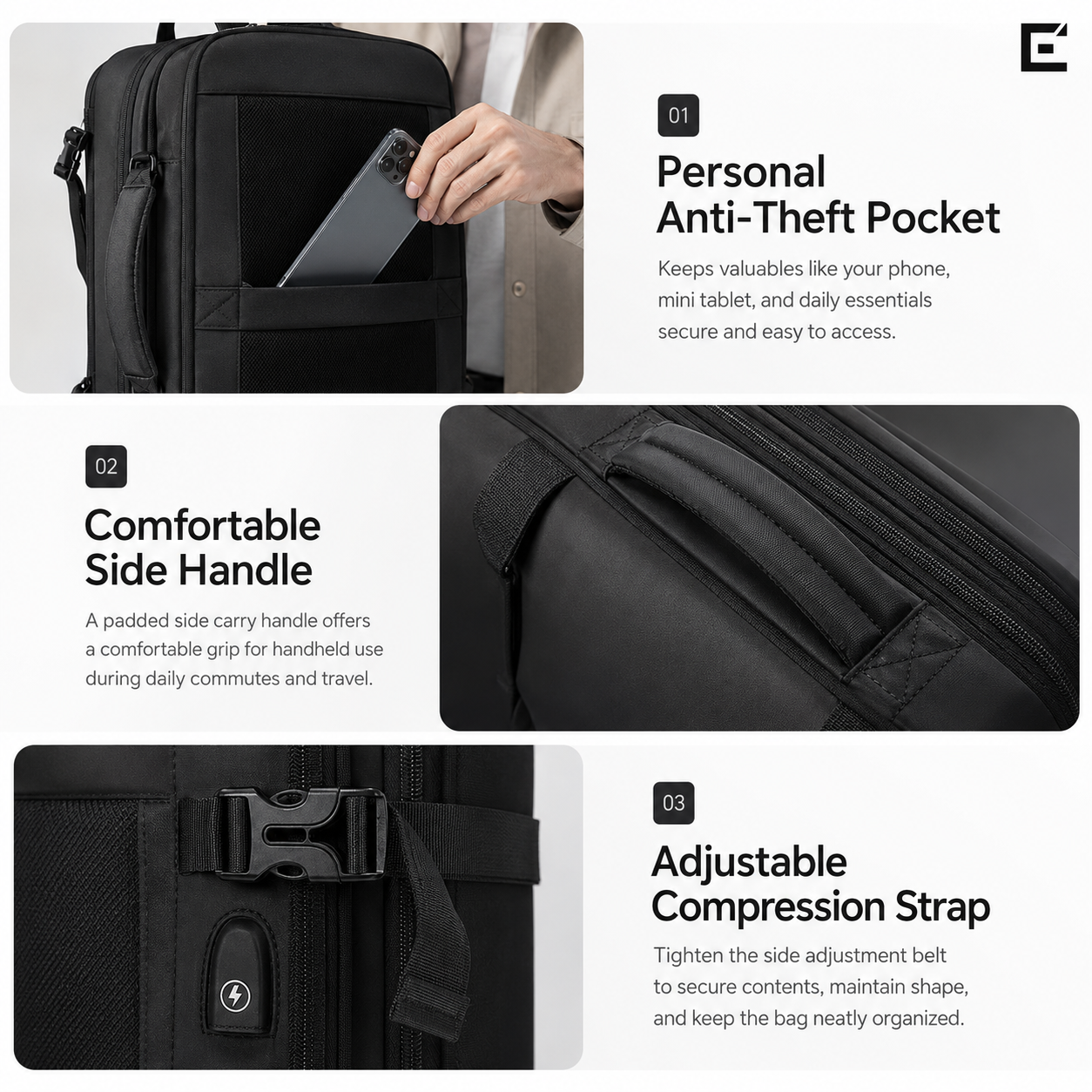 EzzyGuard™ Expandable Anti-Theft Business & Travel Backpack – Fits 15.6” Laptop