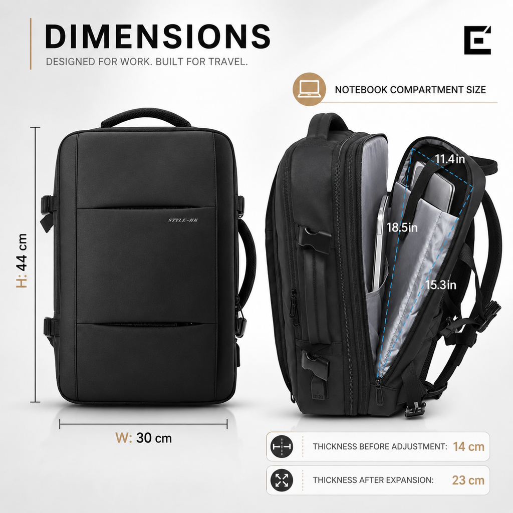 EzzyGuard™ Expandable Anti-Theft Business & Travel Backpack – Fits 15.6” Laptop