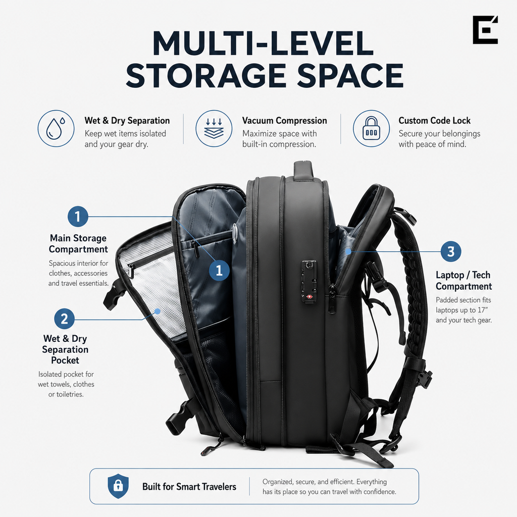 EzzyMax™ 60L Waterproof Vacuum Compression Travel & Laptop Backpack