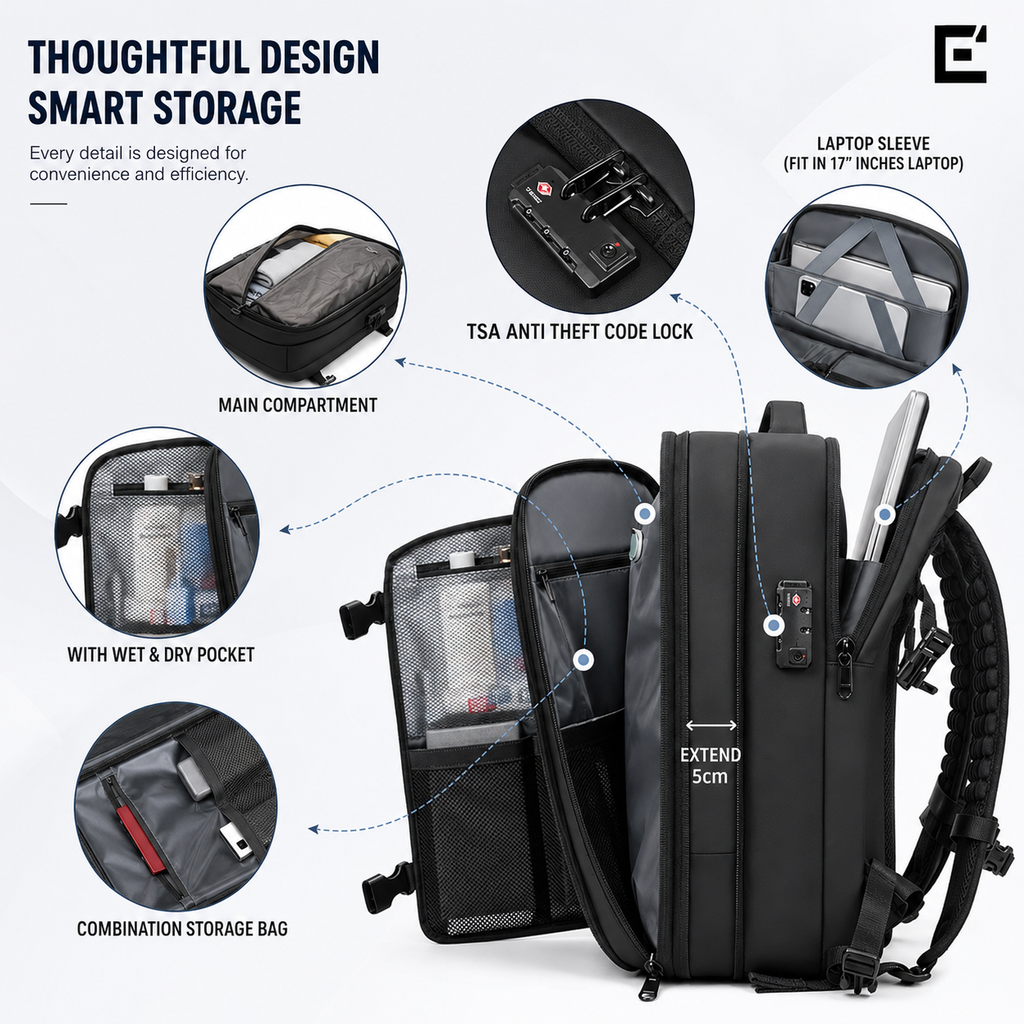 EzzyMax™ 60L Waterproof Vacuum Compression Travel & Laptop Backpack