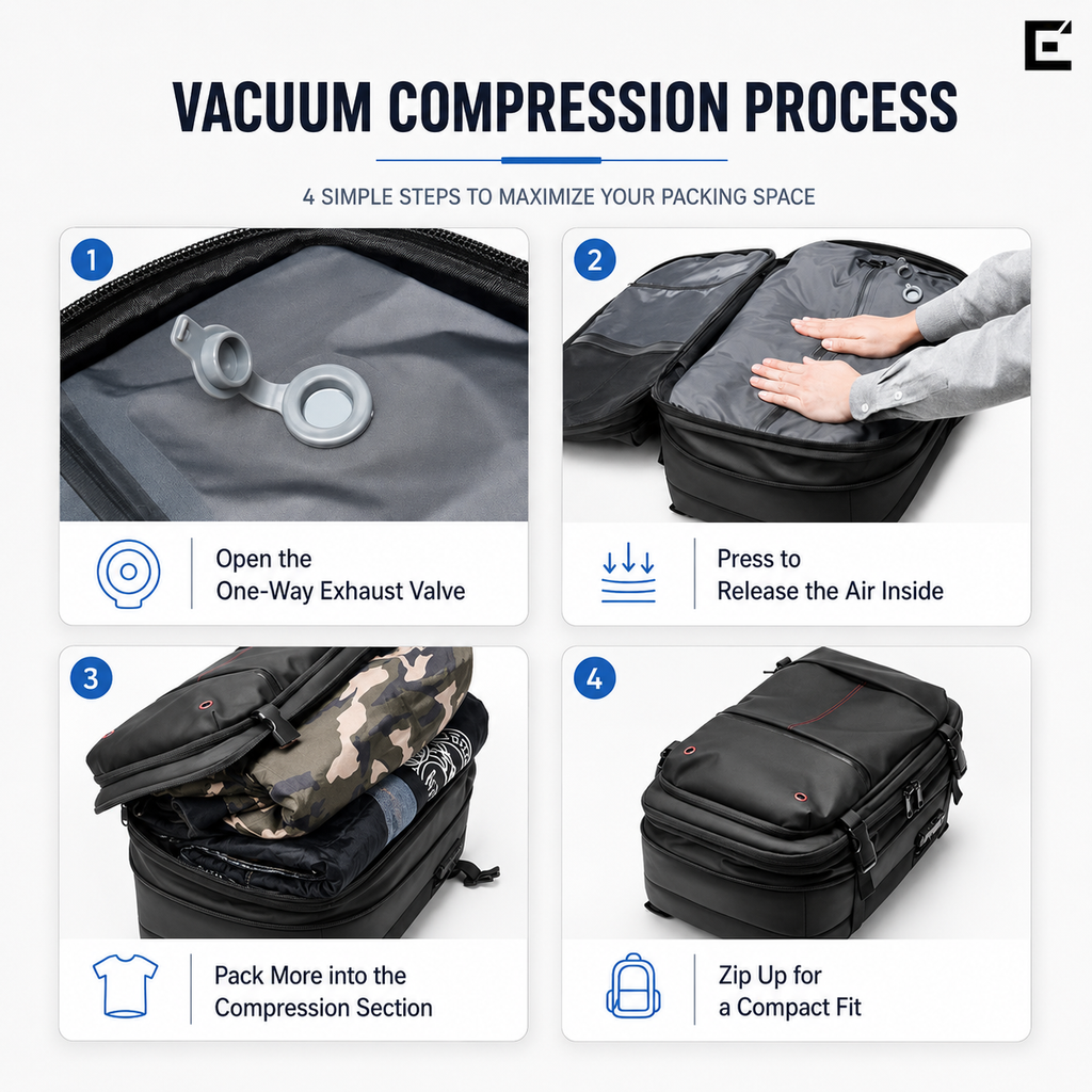 EzzyMax™ 60L Waterproof Vacuum Compression Travel & Laptop Backpack