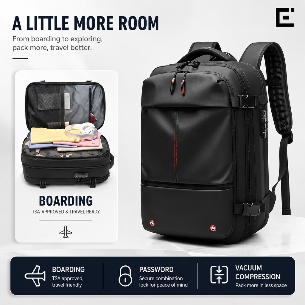 EzzyMax™ 60L Waterproof Vacuum Compression Travel & Laptop Backpack