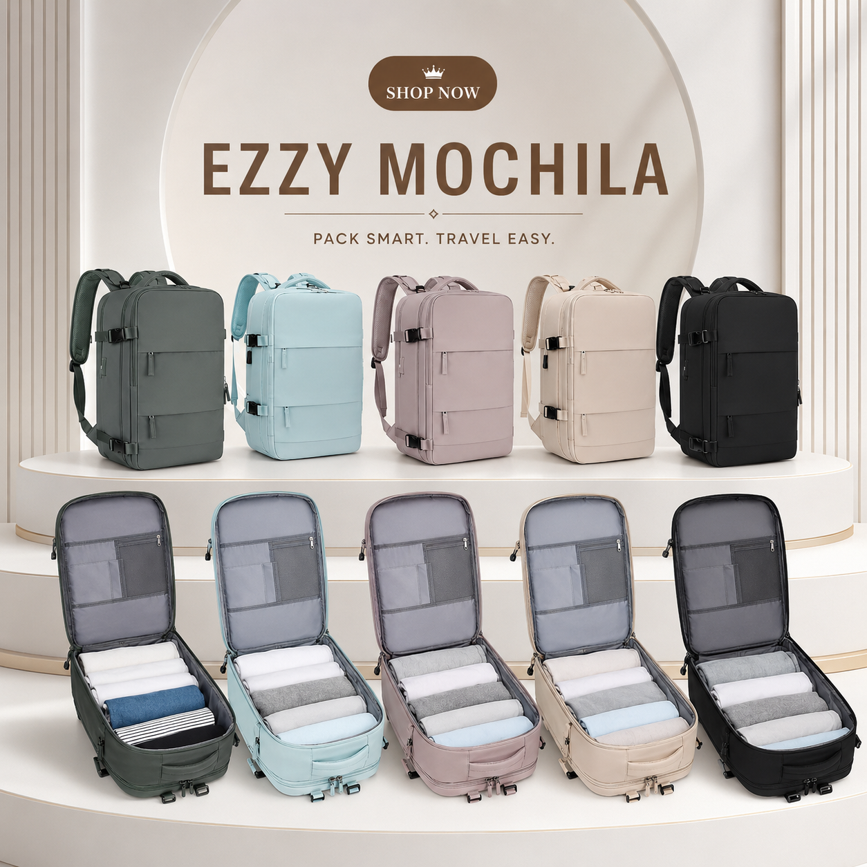 EzzyMochila™ Cabin-Size Waterproof Travel & Laptop Backpack – Carry-On Ready
