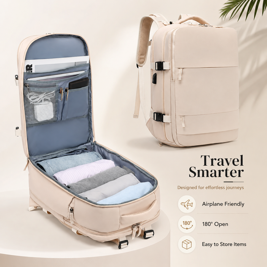 EzzyMochila™ Cabin-Size Waterproof Travel & Laptop Backpack – Carry-On Ready