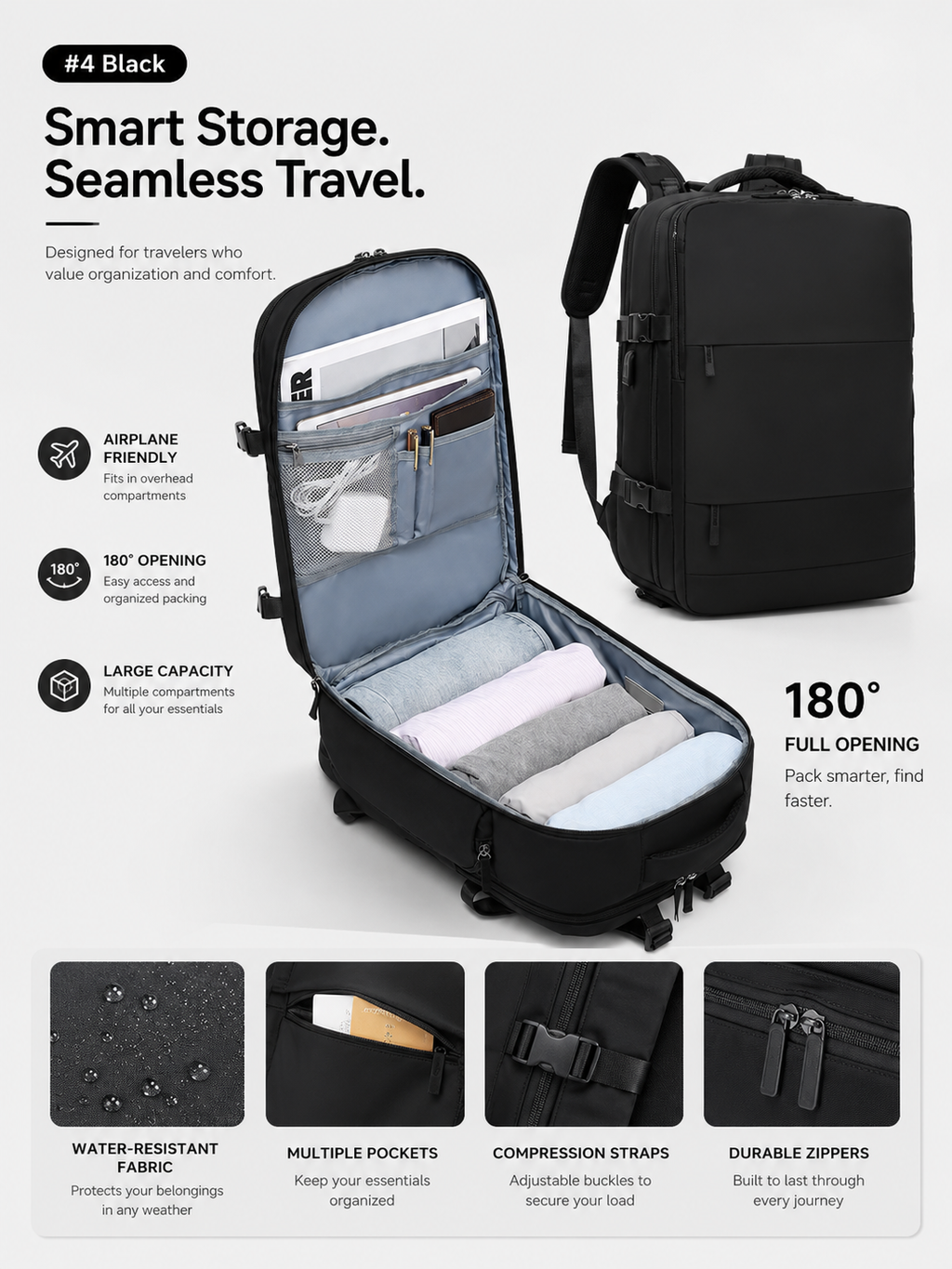 EzzyMochila™ Cabin-Size Waterproof Travel & Laptop Backpack – Carry-On Ready