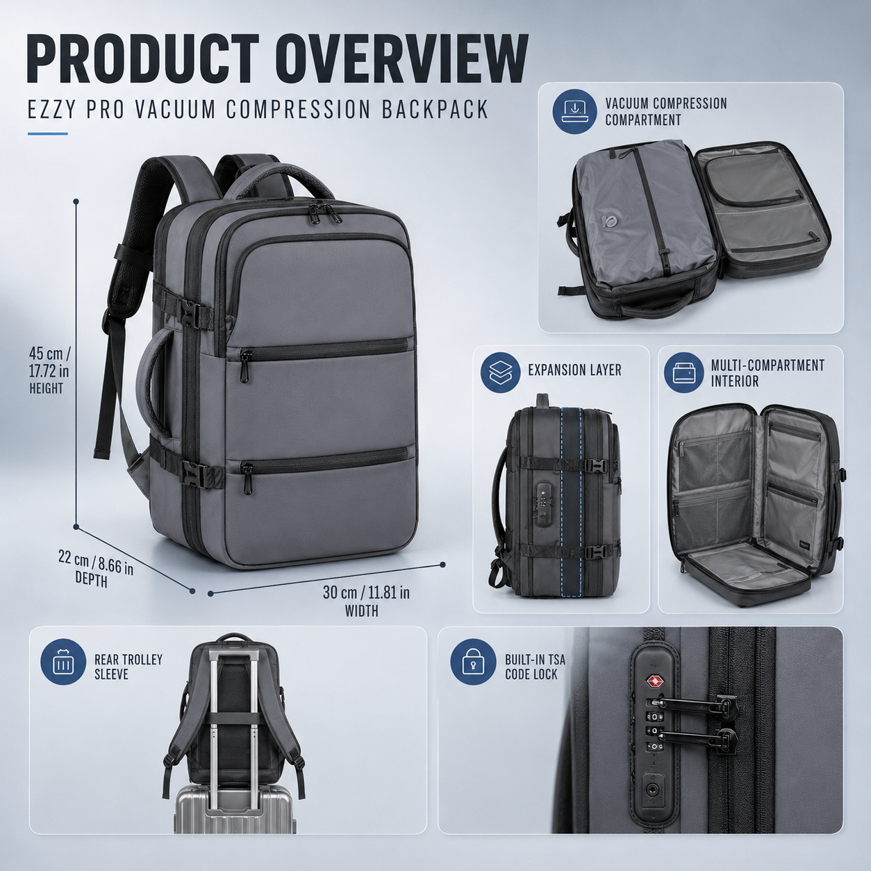 EzzyPro™ Expandable Vacuum Compression Business & Travel Backpack