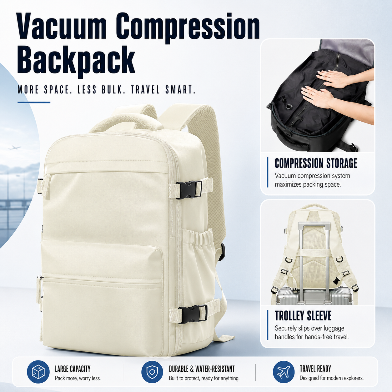 EzzyVac™ Expandable Vacuum Travel Backpack – Large Capacity, Business & Adventure Ready