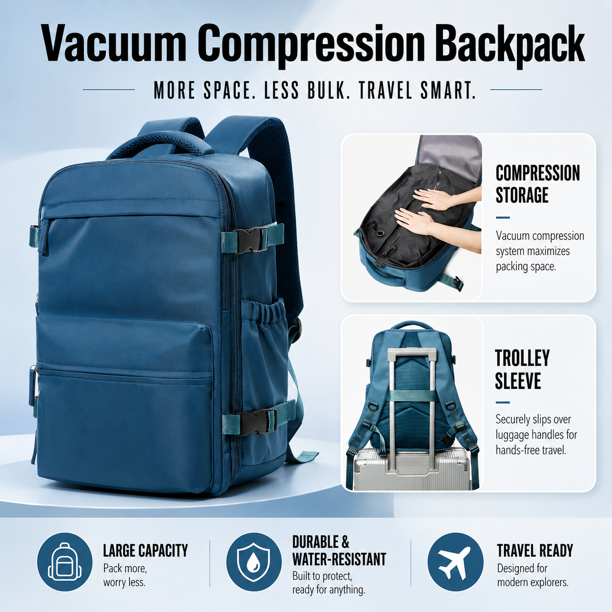 EzzyVac™ Expandable Vacuum Travel Backpack – Large Capacity, Business & Adventure Ready