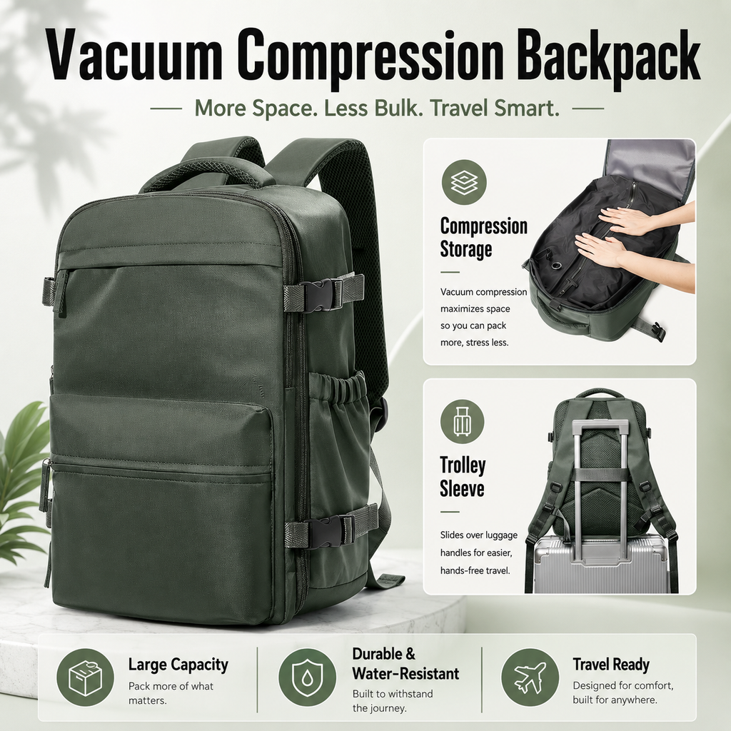 EzzyVac™ Expandable Vacuum Travel Backpack – Large Capacity, Business & Adventure Ready