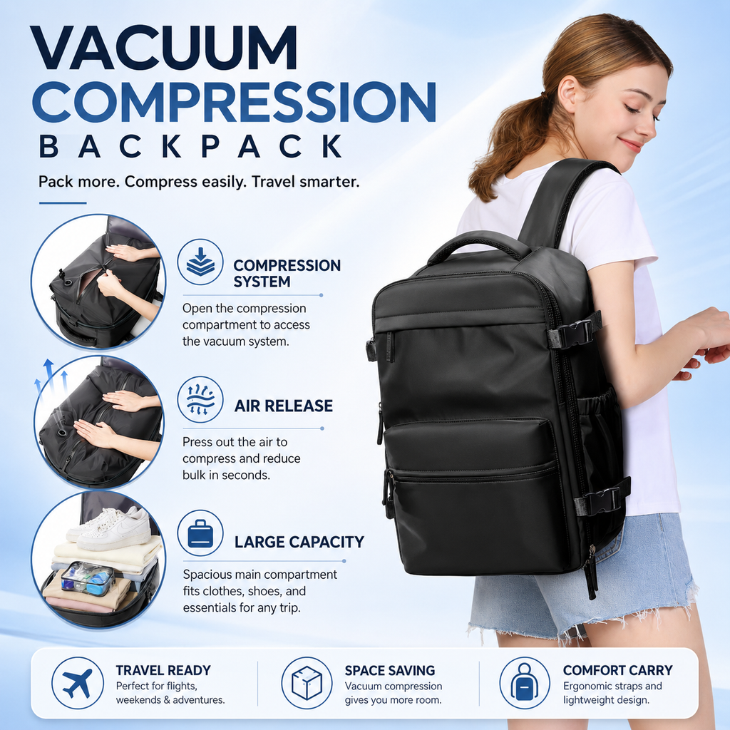 EzzyVac™ Expandable Vacuum Travel Backpack – Large Capacity, Business & Adventure Ready