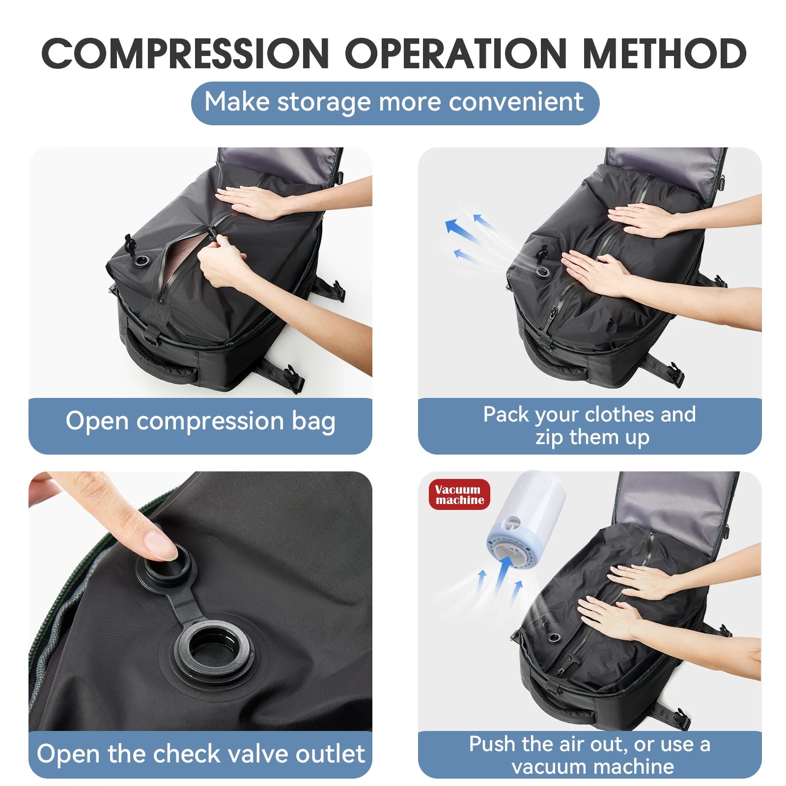 EzzyVac™ Expandable Vacuum Travel Backpack – Large Capacity, Business & Adventure Ready