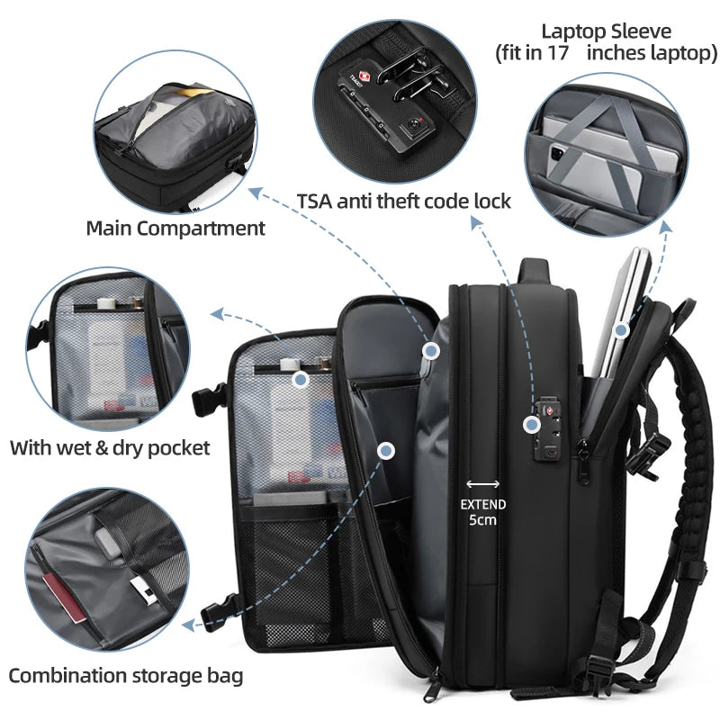 EzzyMax™ 60L Waterproof Vacuum Compression Travel & Laptop Backpack
